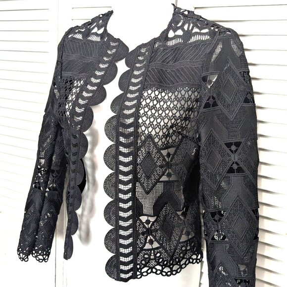SOLDTed Baker London Black Lace Jacket Blazer Size 0 Open Sheer Dalmy Cropped - Picture 3 of 16